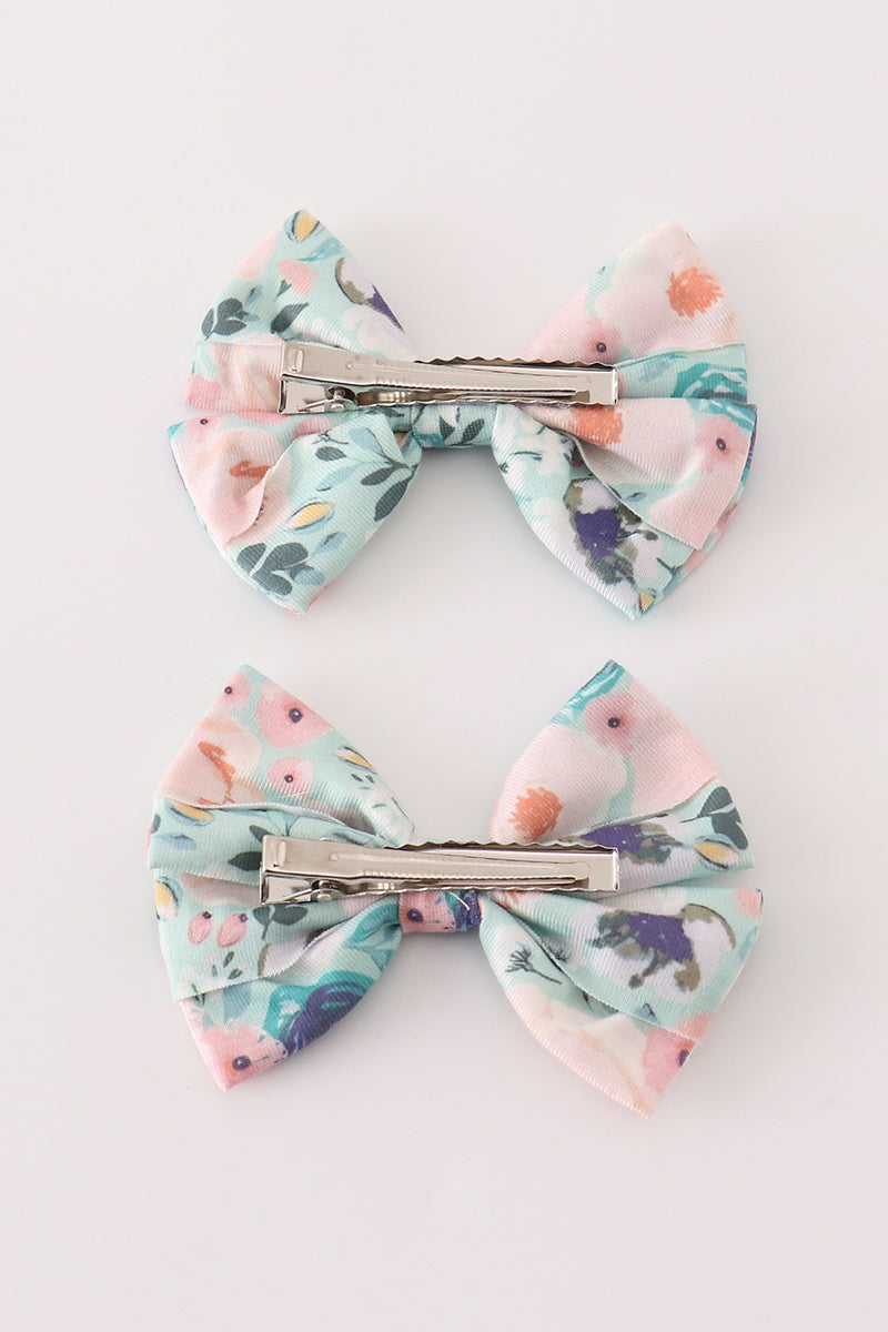 Green garden serenity print girl piggie hair bow - Aaria Tees Aaria Tees