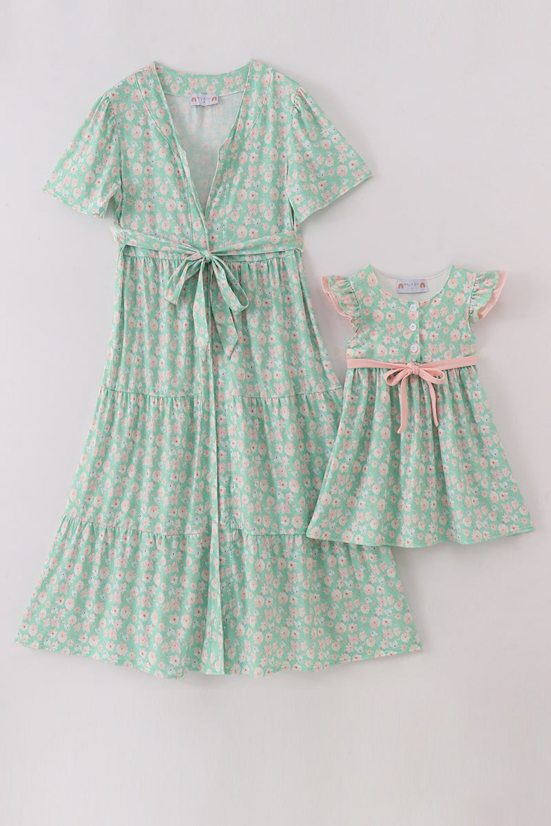 Green floral print mom&me dress - Aaria Tees Aaria Tees