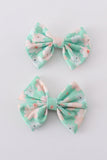 Green floral print girl piggie hair bow - Aaria Tees Aaria Tees