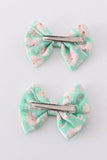 Green floral print girl piggie hair bow - Aaria Tees Aaria Tees