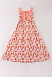 Pumpkin floral print bow women dress Aaria Tees