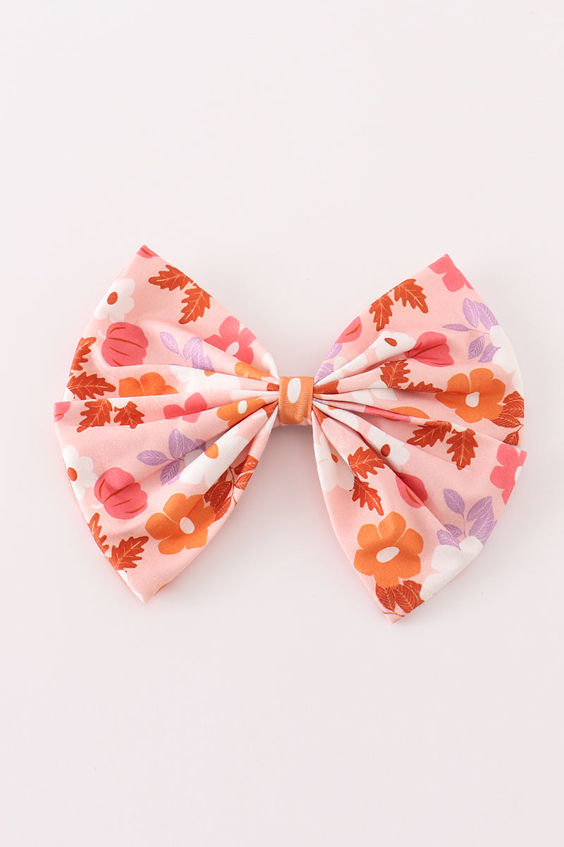 Pumpkin floral print 1pc hair bow - Aaria Tees