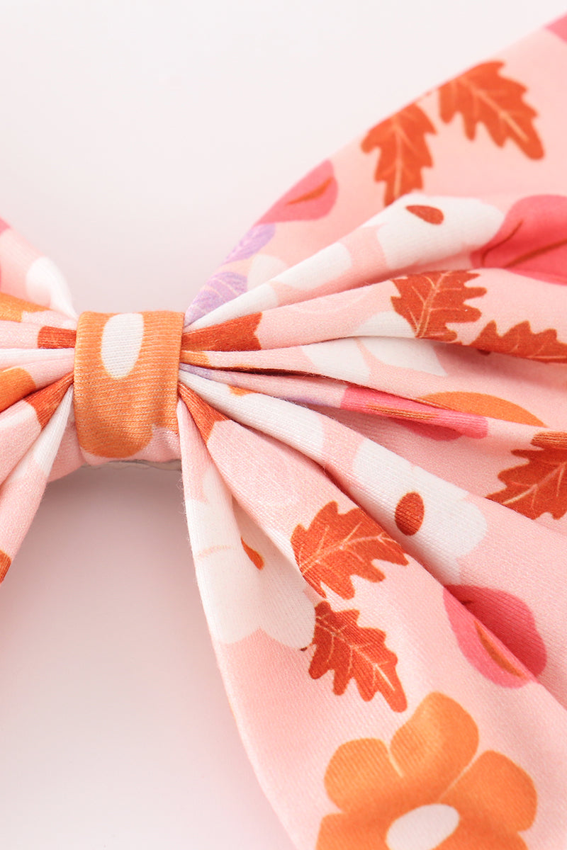 Pumpkin floral print 1pc hair bow - Aaria Tees Aaria Tees