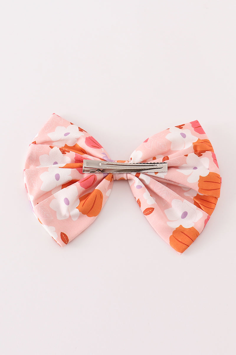 Pumpkin floral print 1pc hair bow - Aaria Tees Aaria Tees