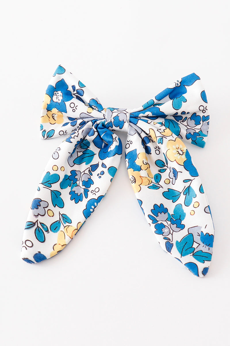 Blue floral print hair sailor bow - Aaria Tees