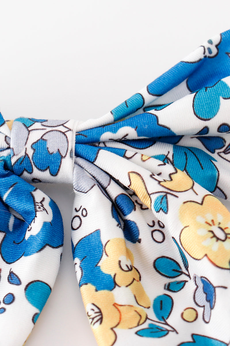 Blue floral print hair sailor bow - Aaria Tees Aaria Tees