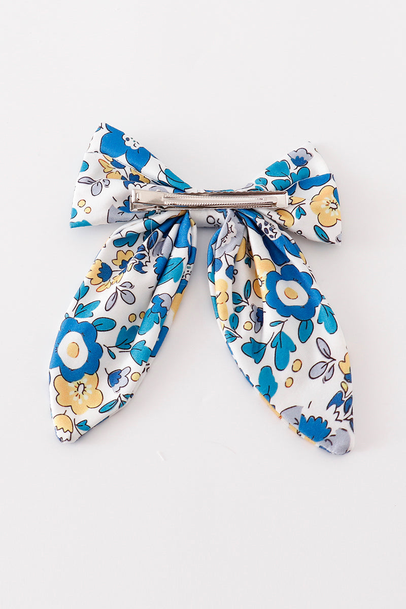 Blue floral print hair sailor bow - Aaria Tees Aaria Tees
