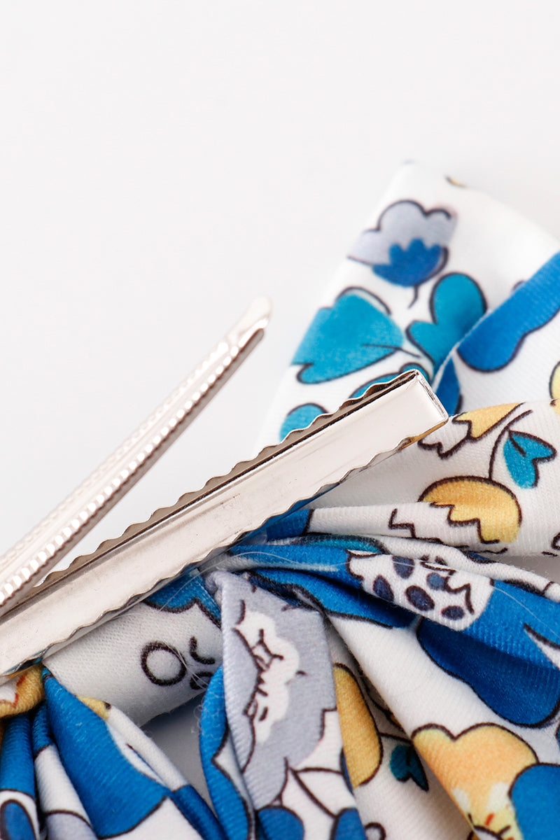 Blue floral print hair sailor bow - Aaria Tees Aaria Tees