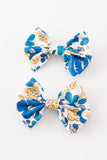 Blue floral print piggie hair bow - Aaria Tees Aaria Tees
