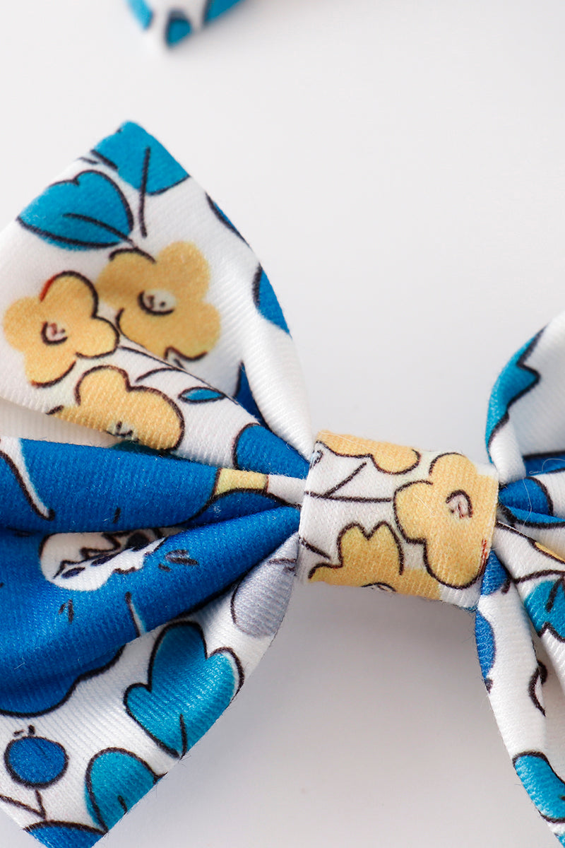 Blue floral print piggie hair bow - Aaria Tees Aaria Tees