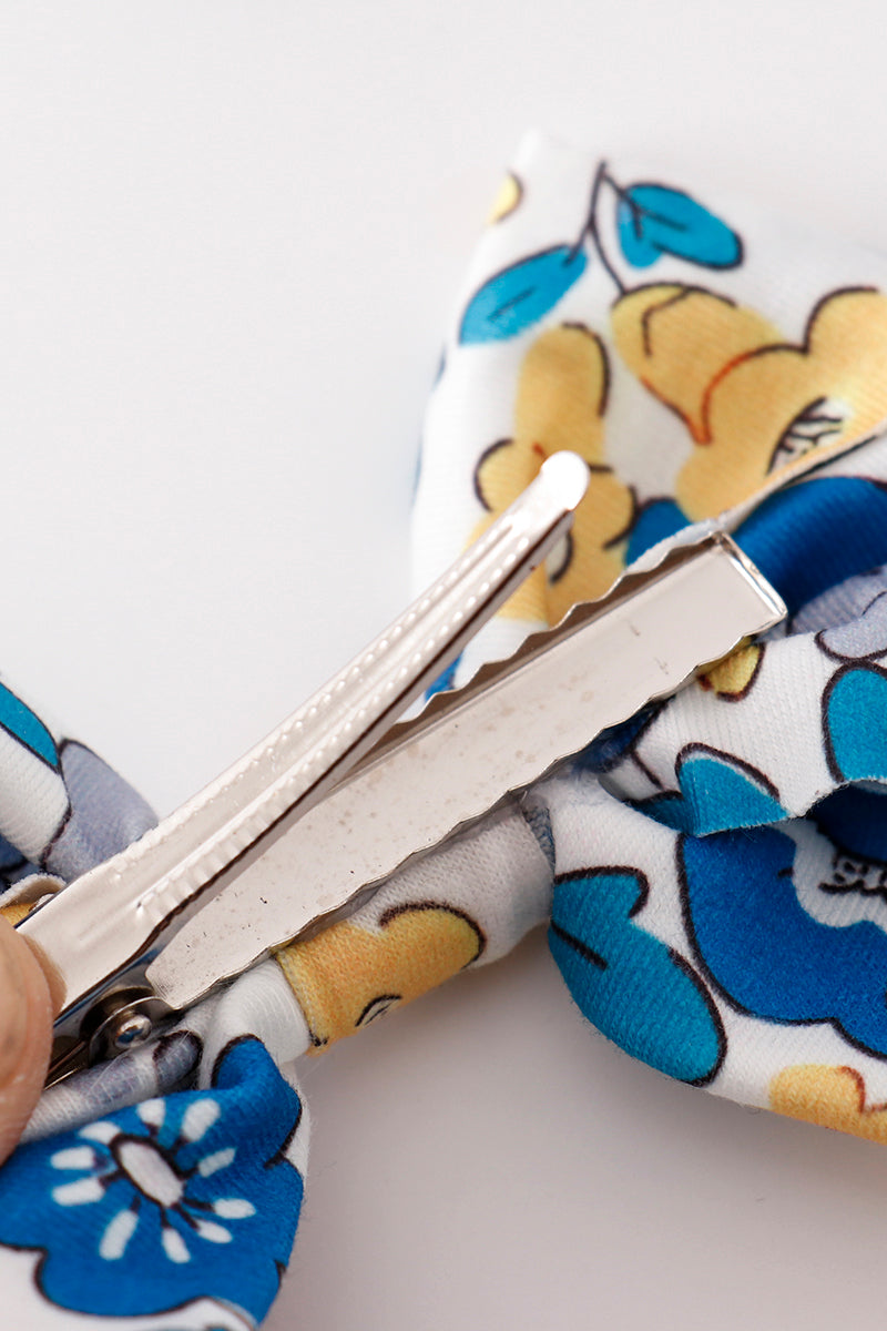 Blue floral print piggie hair bow - Aaria Tees Aaria Tees