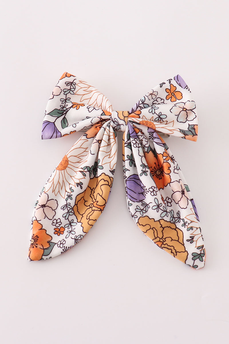 Coral floral print hair sailor bow - Aaria Tees Aaria Tees
