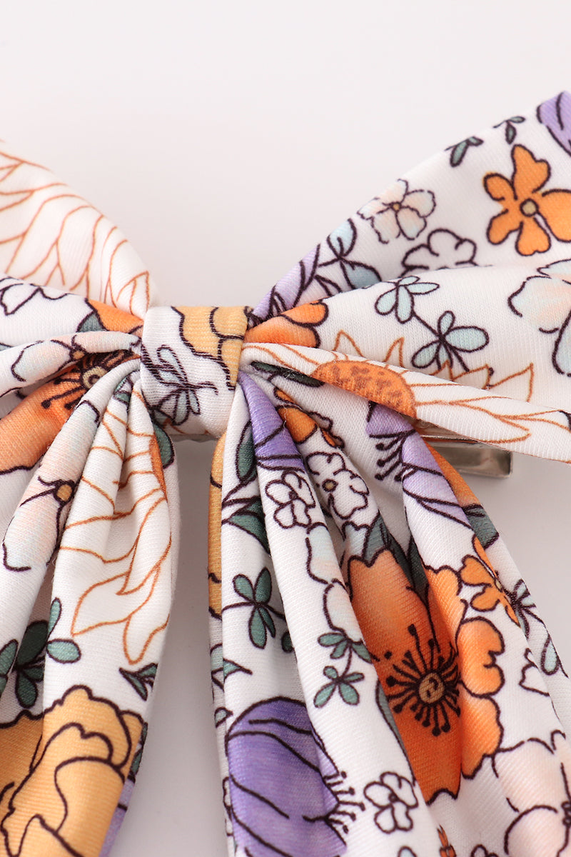 Coral floral print hair sailor bow - Aaria Tees Aaria Tees