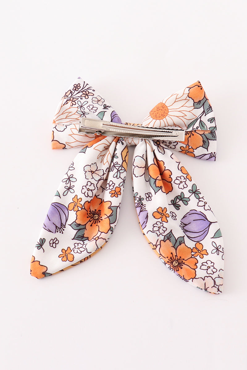 Coral floral print hair sailor bow - Aaria Tees Aaria Tees