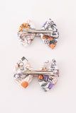 Coral floral print 2pcs piggie hair bow Aaria Tees