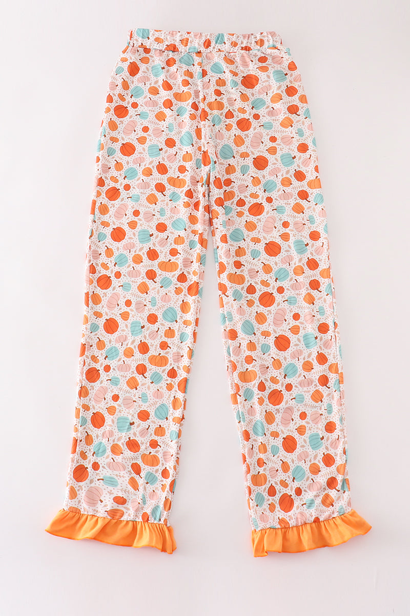 Orange pumpkin print mom ruffle pants - Aaria Tees Aaria Tees