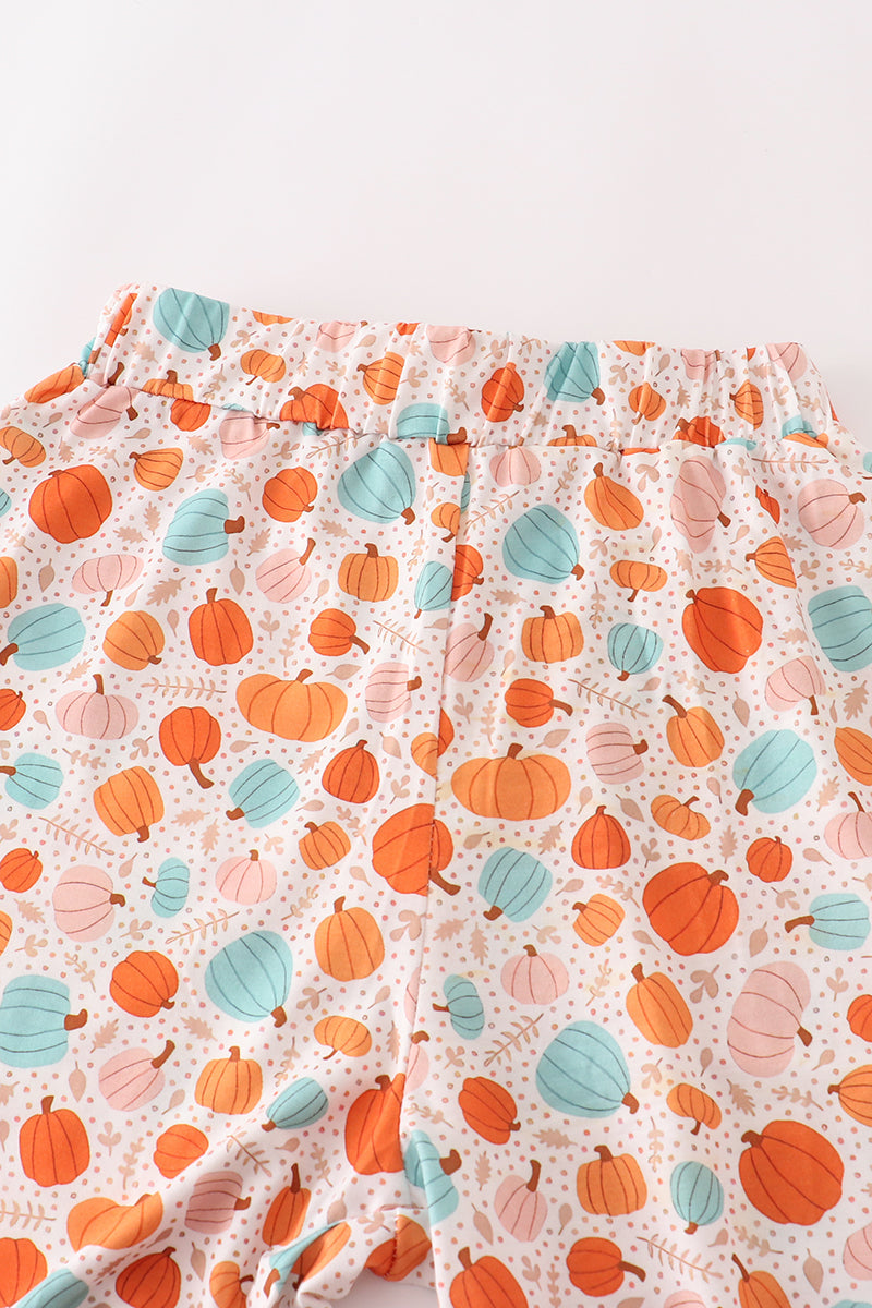 Orange pumpkin print mom ruffle pants - Aaria Tees Aaria Tees