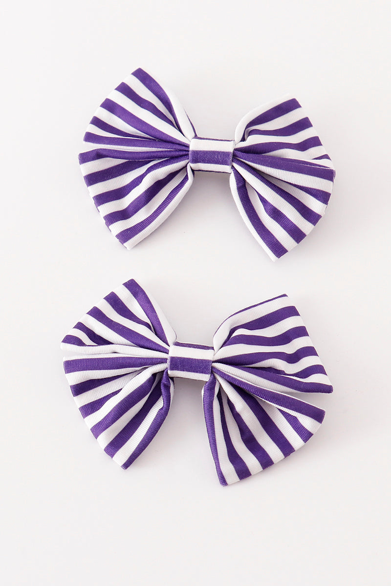 Purple stripe piggie hair bow - Aaria Tees Aaria Tees