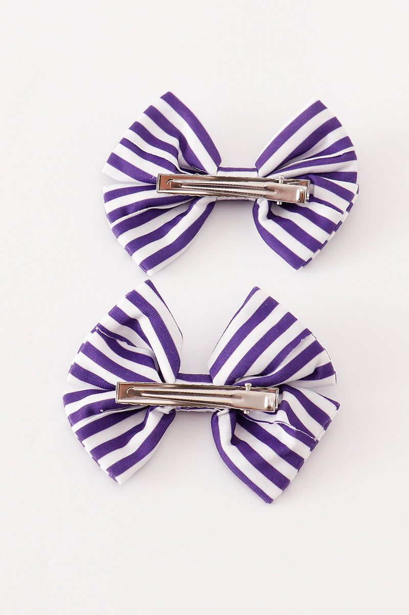 Purple stripe piggie hair bow - Aaria Tees Aaria Tees
