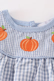 Blue woven check pumpkin embroidery girl bubble - Aaria Tees Aaria Tees