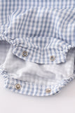 Blue woven check pumpkin embroidery girl bubble - Aaria Tees Aaria Tees