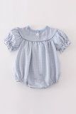 Blue woven check pumpkin embroidery girl bubble - Aaria Tees Aaria Tees