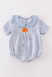 Blue woven check pumpkin embroidery boy bubble - Aaria Tees Aaria Tees