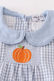 Blue woven check pumpkin embroidery boy bubble - Aaria Tees Aaria Tees