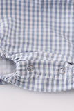 Blue woven check pumpkin embroidery boy bubble - Aaria Tees Aaria Tees