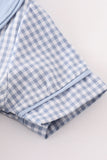 Blue woven check pumpkin embroidery boy bubble - Aaria Tees Aaria Tees