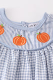 Blue woven check pumpkin embroidery girl set - Aaria Tees Aaria Tees