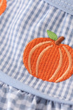 Blue woven check pumpkin embroidery girl set - Aaria Tees Aaria Tees