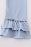 Blue woven check pumpkin embroidery girl set - Aaria Tees Aaria Tees