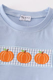 Blue woven check pumpkin embroidery boy set - Aaria Tees Aaria Tees