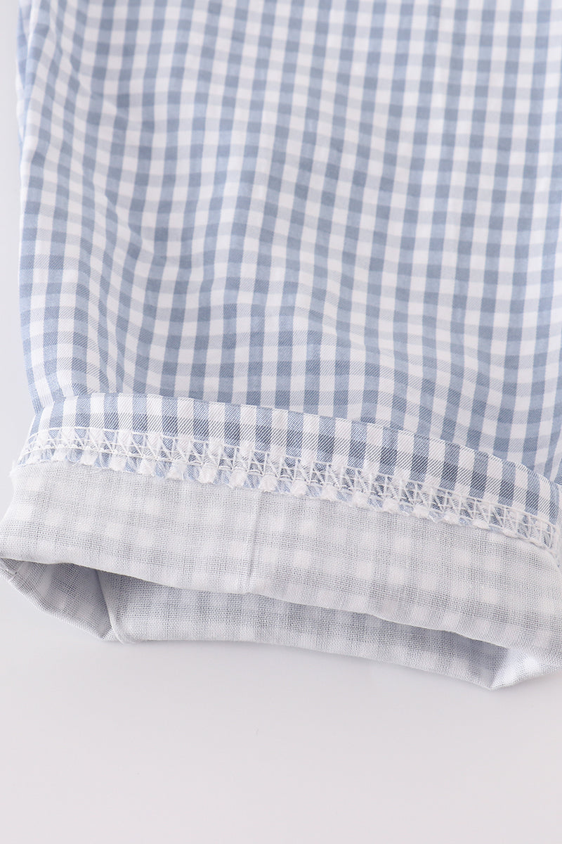Blue woven check pumpkin embroidery boy set - Aaria Tees Aaria Tees