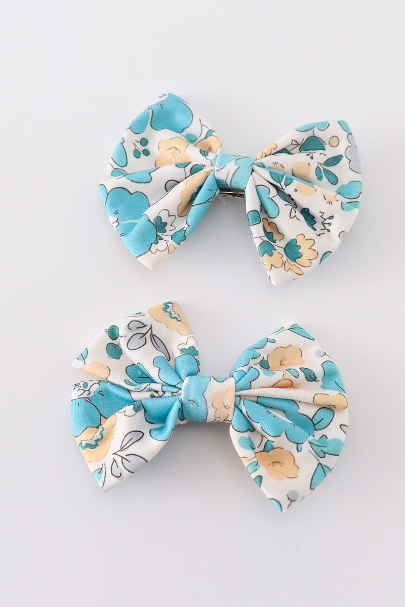 Blue aqua meadow girl piggie hair bow - Aaria Tees Aaria Tees