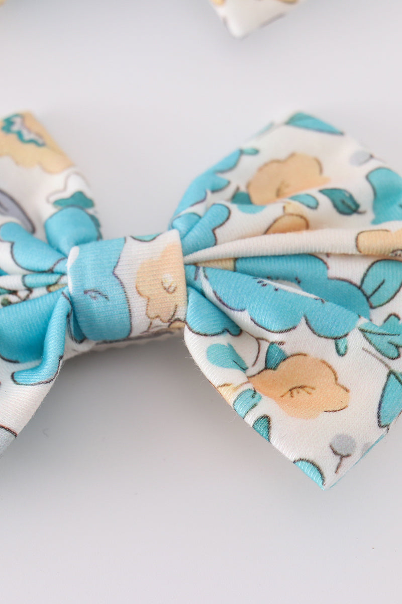 Blue aqua meadow girl piggie hair bow - Aaria Tees Aaria Tees
