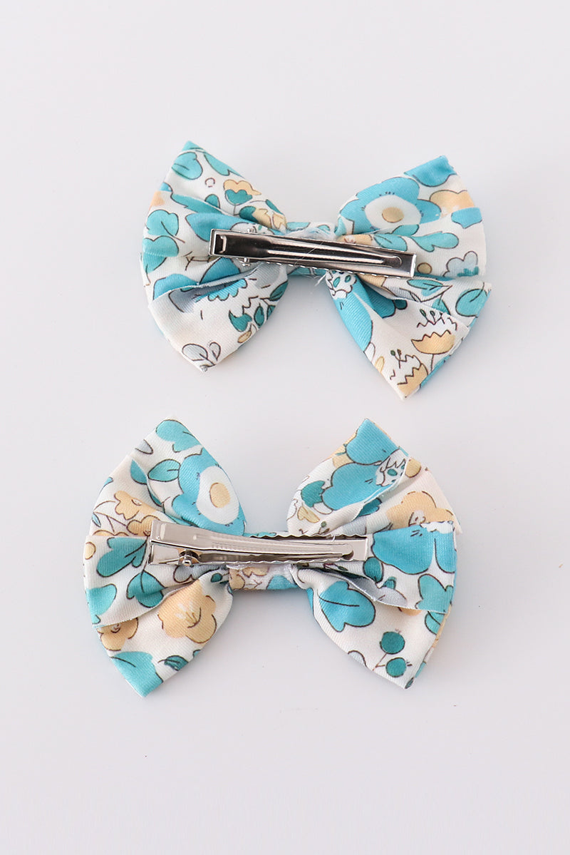 Blue aqua meadow girl piggie hair bow - Aaria Tees Aaria Tees