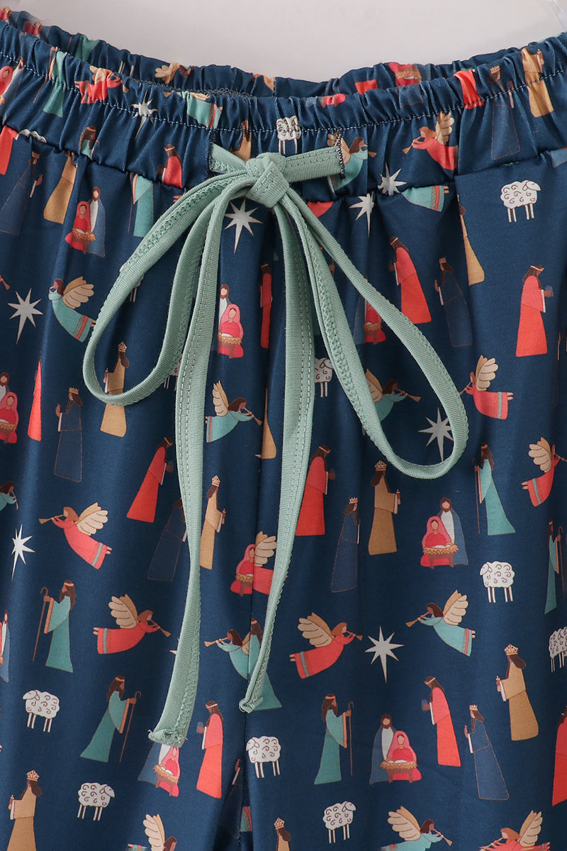 Navy nativity print mom pajamas pants - Aaria Tees Aaria Tees