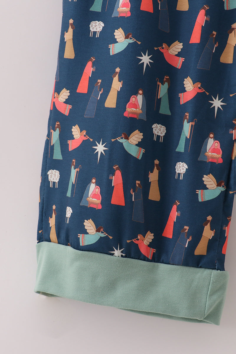 Navy nativity print mom pajamas pants - Aaria Tees Aaria Tees