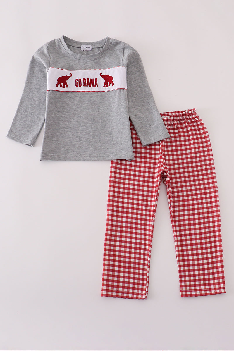 Alabama embroidery gingham pants set - Aaria Tees Aaria Tees