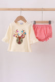 Beige reindeer sequin bloomer set - Aaria Tees Aaria Tees