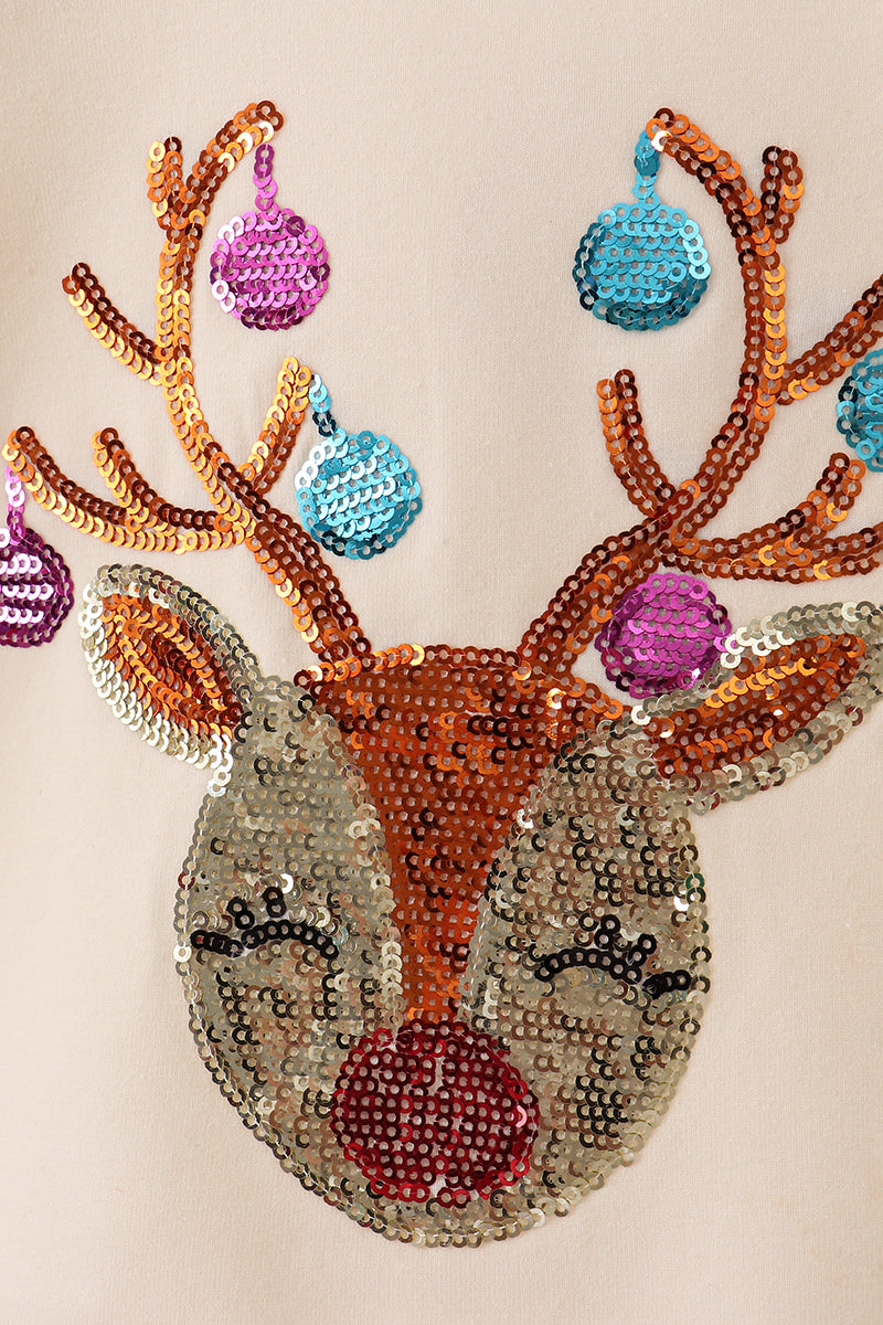 Beige reindeer sequin bloomer set - Aaria Tees Aaria Tees
