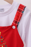 Red tree embroidery plaid jumpsuit set - Aaria Tees Aaria Tees