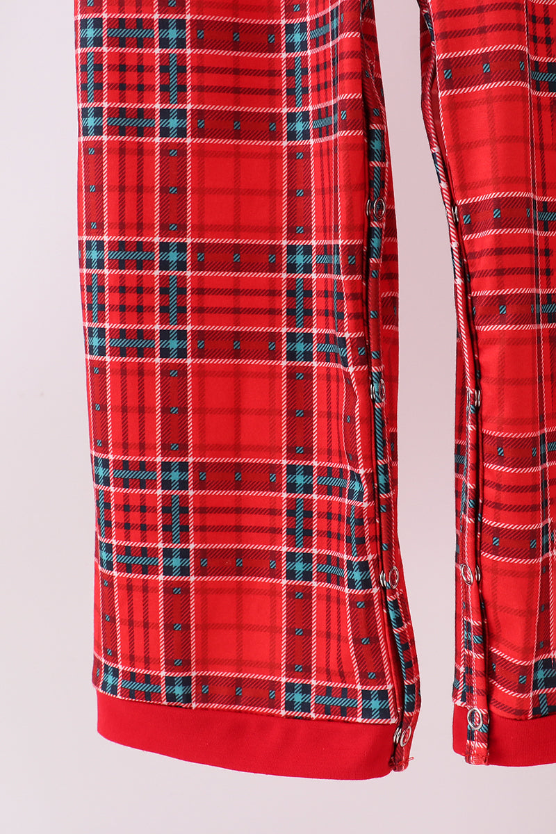 Red tree embroidery plaid jumpsuit set - Aaria Tees Aaria Tees