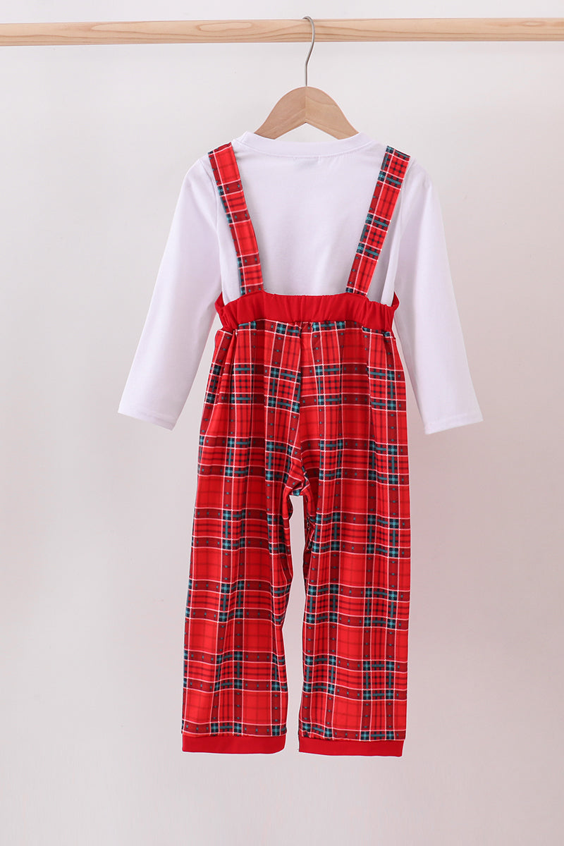 Red tree embroidery plaid jumpsuit set - Aaria Tees Aaria Tees