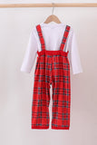 Red tree embroidery plaid jumpsuit set - Aaria Tees Aaria Tees