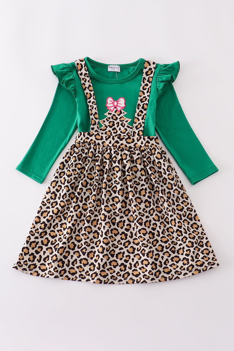 Forest tree applique leopard ruffle skorts set - Aaria Tees