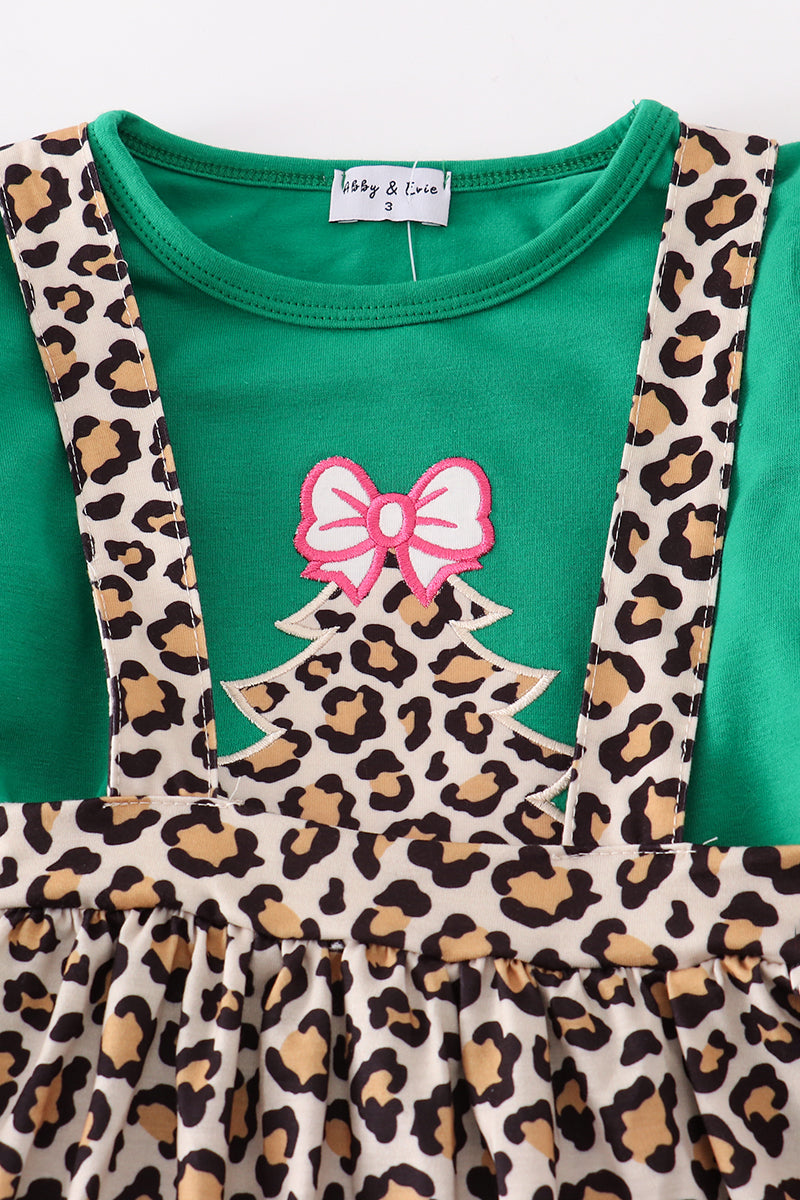 Forest tree applique leopard ruffle skorts set - Aaria Tees Aaria Tees
