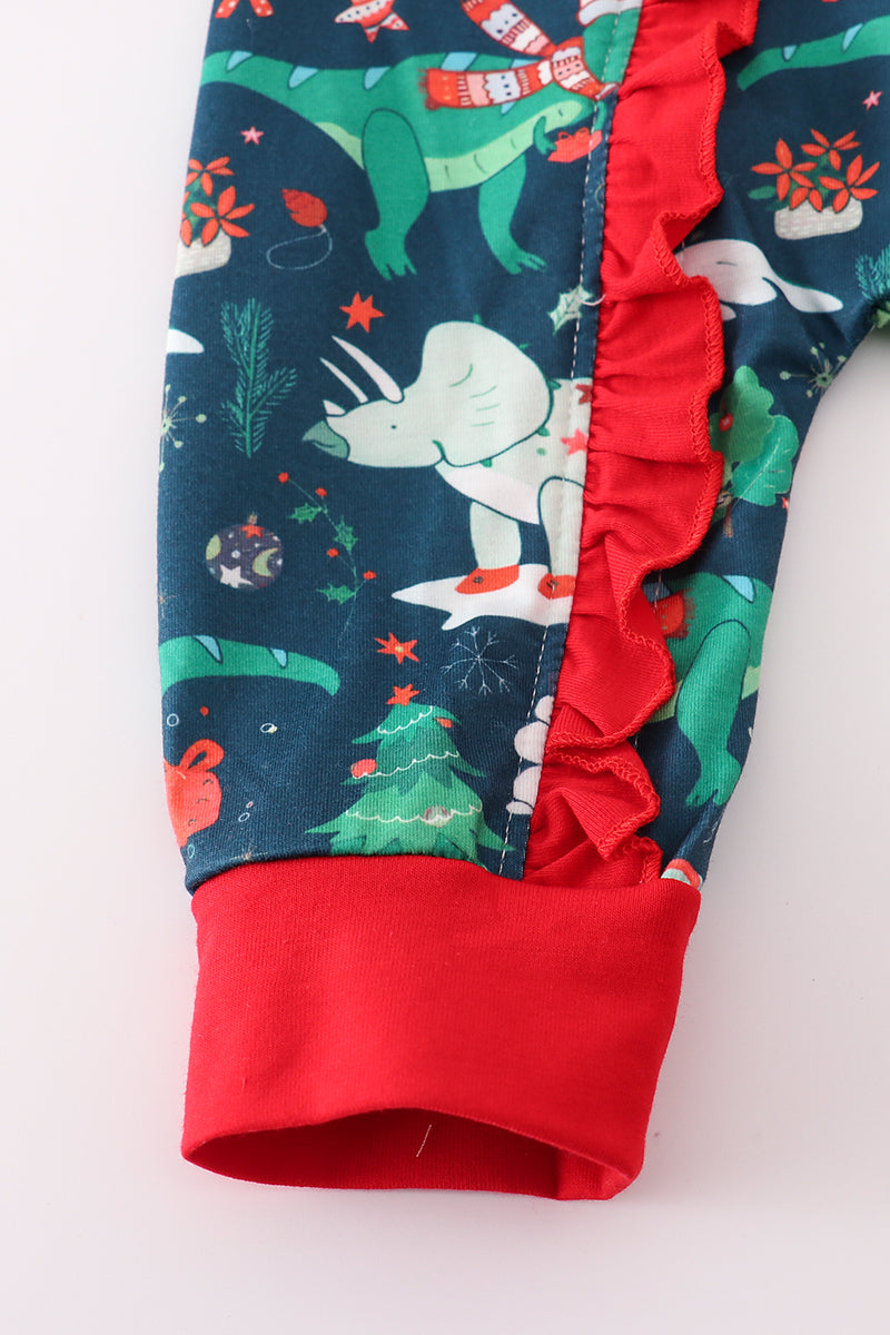 Green dinosaur print ruffle romper - Aaria Tees Aaria Tees